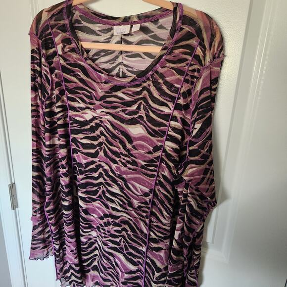 LOGO Layers by Lori Goldstein Zebra Printed Sheer Mesh Top Size 3XL - Picture 6 of 10